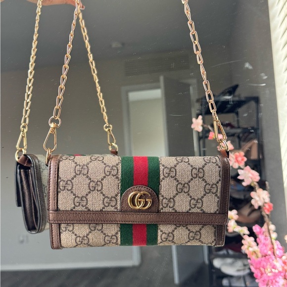 Authentic GUCCI GG Supreme Monogram Web Ophidia Wallet On Chain Crossbody Bag - Picture 3 of 14